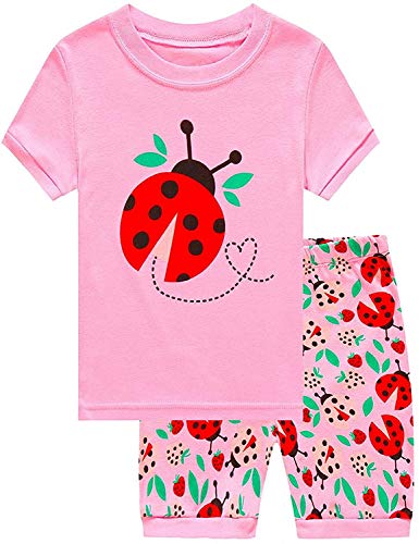 Little Hand Mädchen Schlafanzug Kurz Girls Pyjamas Shorts Marienkäfer Kinder Sommer Schlafanzug Sets 116 Pink von Little Hand