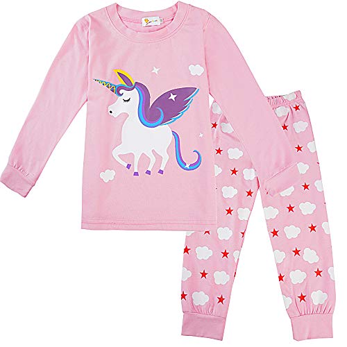 Little Hand Mädchen Schlafanzug Lang Einhorn Kinder Zweiteiliger Baumwolle Ärmel Nachtwäsche T-Shirt und Hose 122 von Little Hand