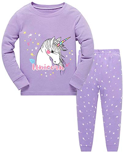 Little Hand Mädchen Schlafanzug Lang Einhorn Kinder Zweiteiliger Baumwolle Ärmel Nachtwäsche T-Shirt und Hose 98 von Little Hand