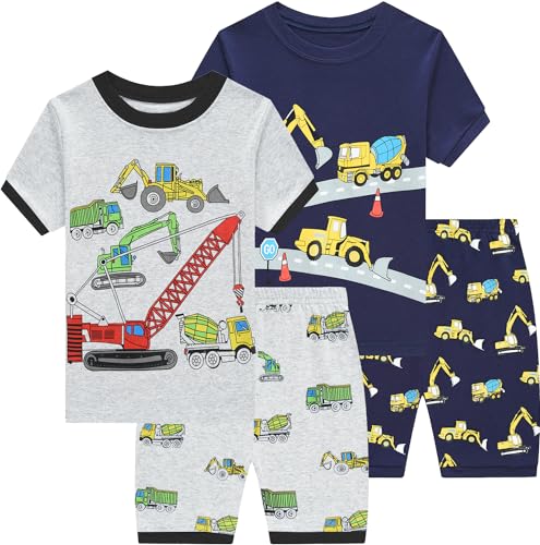 Little Hand Schlafanzug Jungen Kurz Kinder Sommer Zweiteiliger Baumwolle Bagger Motorrad Flugzeug Kurzer Pyjamas Nachtwäsche 104 von Little Hand