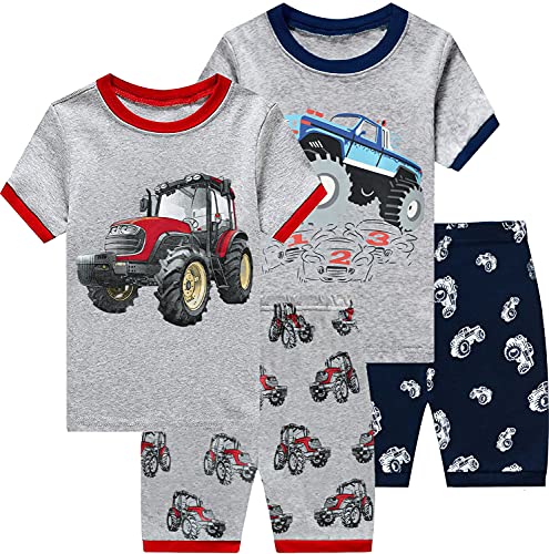 Little Hand Schlafanzug Jungen Kurz Kinder Sommer Zweiteiliger Baumwolle Bagger Motorrad Flugzeug Kurzer Pyjamas Nachtwäsche 110 von Little Hand