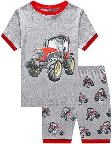 Little Hand Schlafanzug Jungen Kurz Kinder Sommer Zweiteiliger Baumwolle Dinosaurier Bagger Motorrad Flugzeug Kurzer Pyjamas Nachtwäsche 92 98 104 110 116 122 (110 (HerstellerGröße: 120), Traktor) von Little Hand