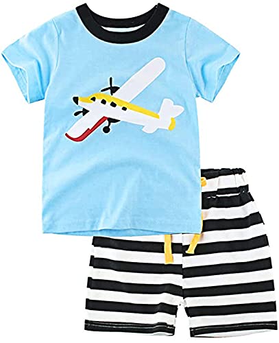 Little Hand Schlafanzug Jungen Kurz Kinder Sommer Zweiteiliger Baumwolle Dinosaurier Bagger Motorrad Flugzeug Kurzer Pyjamas Nachtwäsche 92 98 104 110 116 122 von Little Hand