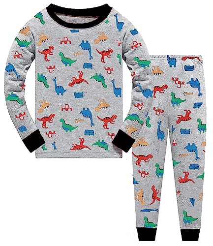 Little Hand Schlafanzug Jungen Langarm Zweiteiliger Baumwolle Kinder Nachtwäsche Dinosaurier Bagger Feuerwehrauto Zug 92 98 104 110 116 122 von Little Hand