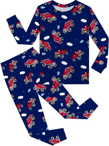 Little Hand Schlafanzug Kinder Jungen Langarm Pyjama Set Bekleidungsset Für Jungen Herbst Traktor Blau 110 von Little Hand