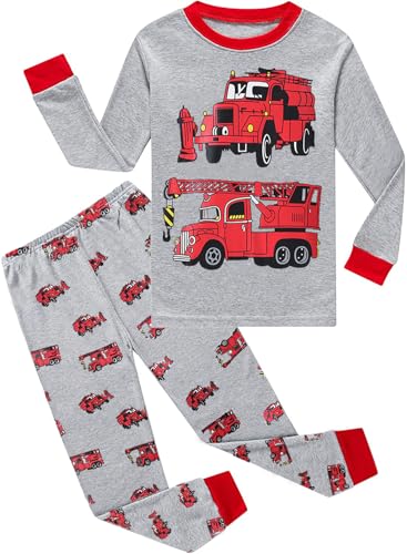 Little Hand Schlafanzug Kinder Jungen Pyjama Set Langarm Kinder Nachtwäsche-Set Feuerwehrwagen Herbst 98 von Little Hand
