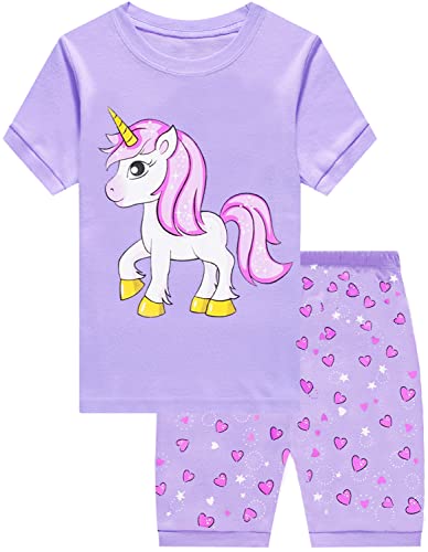 Little Hand Schlafanzug Mädchen Einhorn Eiscreme Kinder Sommer Zweiteiliger Baumwolle Kurz Nachtwäsche T-Shirt und Hose, Einhorn 2, 92 (HerstellerGröße: 90) von Little Hand
