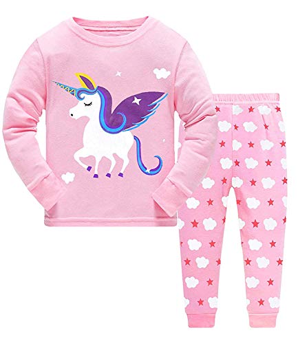 Little Hand Schlafanzug Mädchen Einhorn Kinder Zweiteiliger Baumwolle Lange àrmel Nachtwäsche T-Shirt und Hose, Einhorn, 122 (HerstellerGröße: 140) von Little Hand