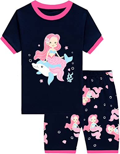 Little Hand Schlafanzug Mädchen Kurz Einhorn Pyjamas Zweiteiliger Baumwolle Kinder Sommer Kurze Dinosaurier Katzen Meerjungfrauen Schlafanzug 92 98 104 110 116 122 von Little Hand