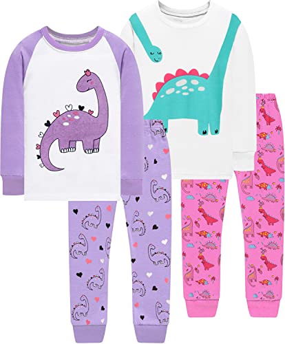 Little Hand Schlafanzug Mädchen Lang Dinosaurier Kinder Zweiteiliger Baumwolle Ärmel Nachtwäsche T-Shirt und Hose 104 von Little Hand