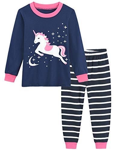 Little Hand Schlafanzug Mädchen Lang Einhorn Kinder Zweiteiliger Baumwolle Ärmel Nachtwäsche T-Shirt und Hose 140 von Little Hand