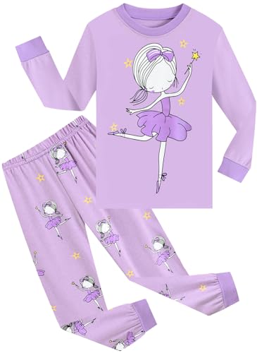 Little Hand Schlafanzug Mädchen Lang Prinzessin Kinder Zweiteiliger Baumwolle Ärmel Nachtwäsche T-Shirt und Hose 110 von Little Hand