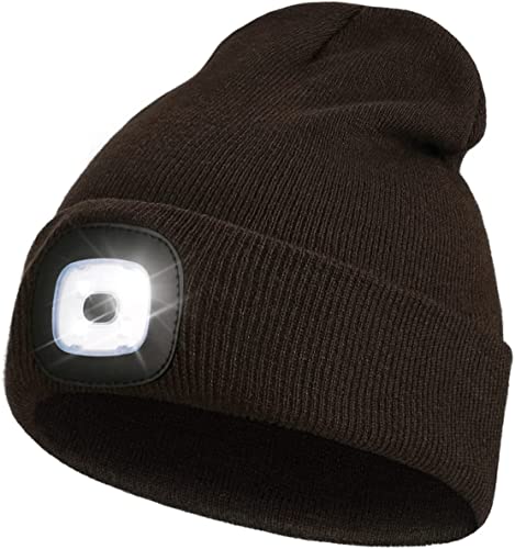 Little Hand Unisex LED Bonnet Lampe Frontale Lumière Tricoté Chapeau Hiver Beanie-Mütze, Mütze, Mütze für kaltes Wetter, Hut, Brown, von Little Hand