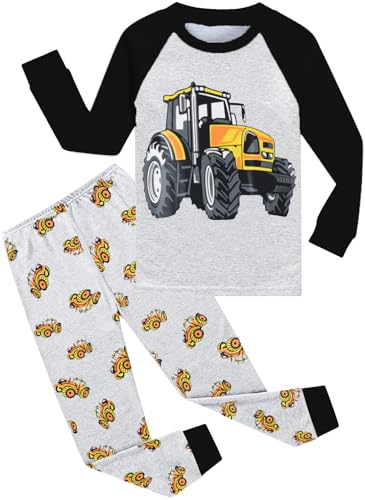 Schlafanzug Set Jungen Bagger Pyjama Winter Jungen Baumwolle 2-Teilig Kleidung Schwarz Traktor 92 von Little Hand