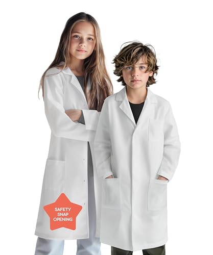 Little Kittel Unisex Laborkittel für Kinder – Strapazierfähiger Stoff, Sicherheits-Druckknöpfe, Mehrere Taschen, Größen 6–14 Jahre von Little Kittel