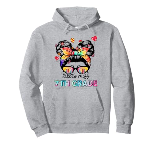 Little Miss, Mädchen der siebten Klasse, zurück zur Schule Pullover Hoodie von Little Miss 7th Grade Messy Bun Seventh Grade Girl