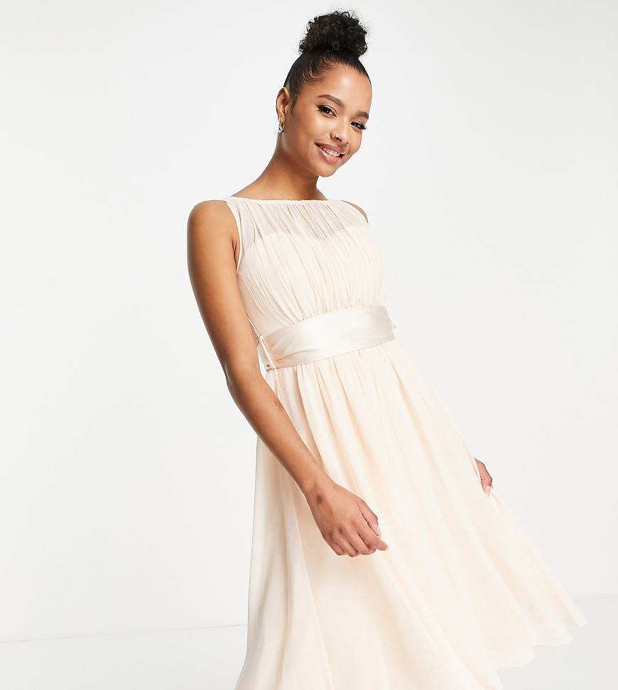 Little Mistress Petite - Midi-Brautjungfernkleid im Skater-Stil in Blush-Rosa von Little Mistress Petite