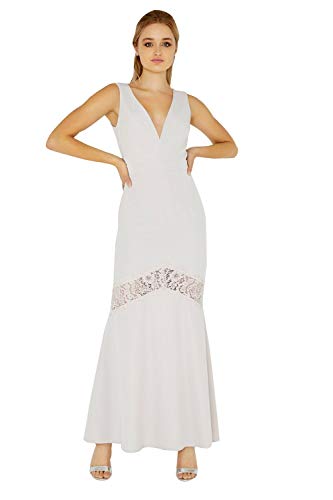 Little Mistress Damen Abbie Plunge Maxi Dress with Lace Insert Kleid, Violett (Lilac), 32 (Herstellergröße: 6) von Little Mistress