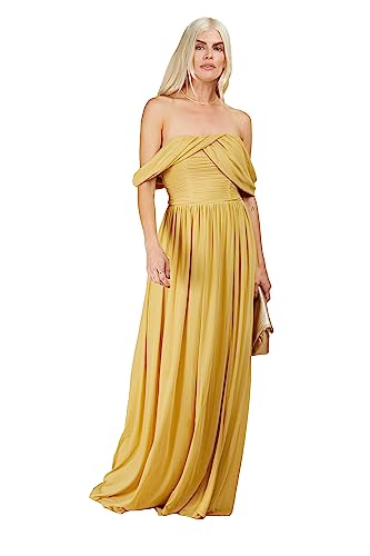 Little Mistress Damen Bardot Maxi Brautjungfernkleid, Gelber Stein, 38 von Little Mistress