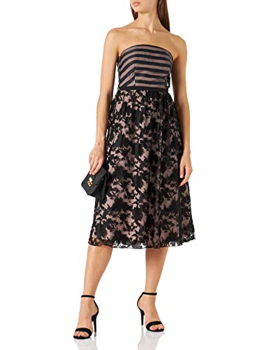 Little Mistress Damen Elly Floral And Stripe Organza Midi Skater Dress cocktailkleid, Schwarz (Black 001), 44 (Herstellergröße: 16) von Little Mistress