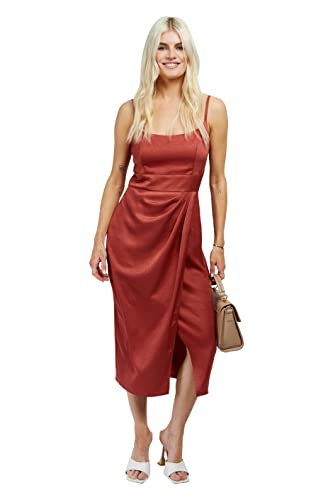 Little Mistress Damen Korallenrot, Satin, Midi Kleid für besondere Anlässe, Korallenrose, 34 von Little Mistress