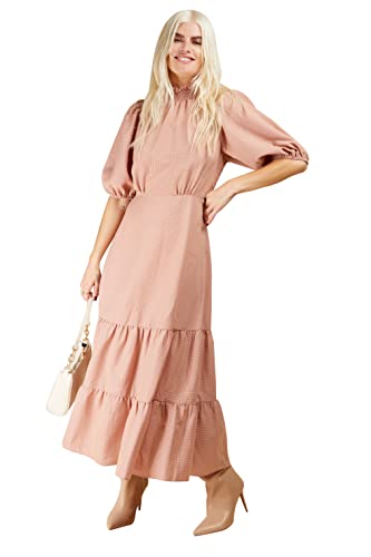 Little Mistress Damen Korallenrotes Gingham-Midaxi Kleid, Korallenrose, 38 von Little Mistress