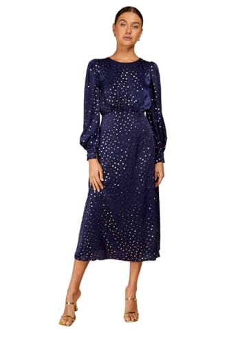 Little Mistress Damen Marineblaue Folien-Punkt-Midaxi Lässiges Abendkleid, blau, 40 von Little Mistress