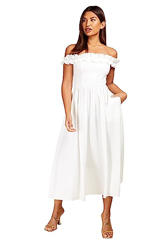 Little Mistress Damen Midaxi Waffelmuster Kleid, weiß, 36 von Little Mistress