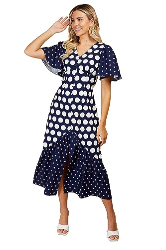 Little Mistress Damen Navy Spot Midaxi Lässiges Abendkleid, 42 von Little Mistress