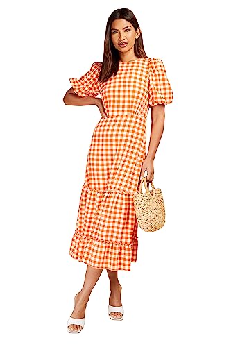 Little Mistress Damen Orange Gingham Midaxi Casual Dress, 44 von Little Mistress