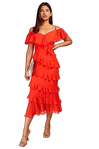 Little Mistress Damen Tomatenrüschen Midaxi Kleid, Tomate, 36 von Little Mistress