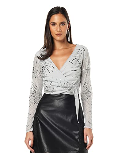 Little Mistress Damen Blau Verziertes Kurzarm-Wickeltop Top, Arctic Ice, 38 von Little Mistress