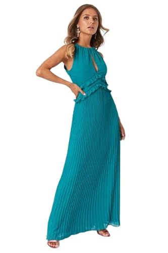 Little Mistress Damen Women's Bridesmaid Halston Aquatic Jade Pleated Halterneck Maxi Dress, Size 14 UK, Green Kleid von Little Mistress