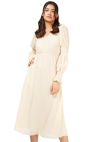 Little Mistress Damen Women's Meryl Cream and Gold Spot Puff Sleeve Midaxi Dress, Natural , 42 von Little Mistress