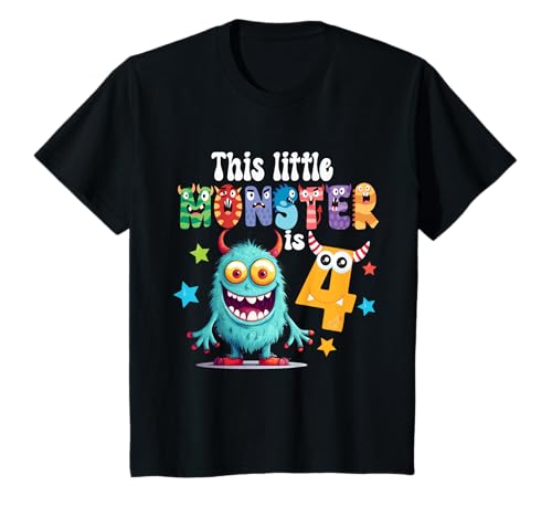 Kinder This Little Monster is Four Party zum 4. Geburtstag für Kinder T-Shirt von Little Monster Alien Kids Birthday Present