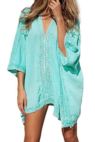 L-Peach Damen Strandponcho Sommer Überwurf Kaftan Strandkleid Bikini Cover-up One Size Grün von L-Peach