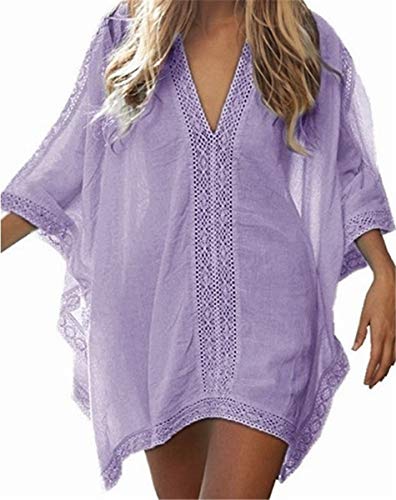 L-Peach Damen Strandponcho Sommer Überwurf Kaftan Strandkleid Bikini Cover-up One Size Lilac von L-Peach