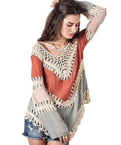 L-Peach Damen Tunika V-Ausschnitt Sommerkleid Strandkleid Strandponcho Sommer-Strand Bikini Cover Up One Size Orange von Kawai Peach