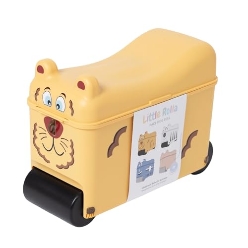 Little Rolla Kinderkoffer – Aufsitzkoffer & Handgepäck für Kinder 2–7 Jahre | 16L Ride-On Koffer mit abschließbarem Deckel, Tragegurt & Tablett – Reisekoffer zum Ziehen & Draufsitzen (Löwe) von Little Rolla