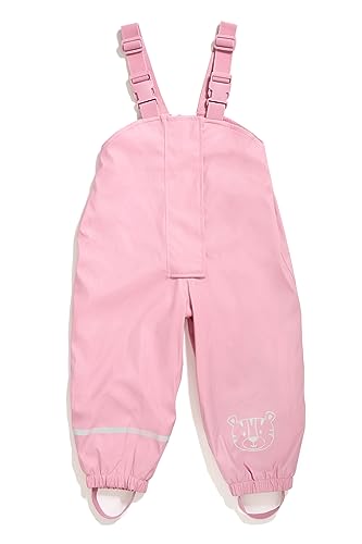 Regenhose für Kinder | mit Fleece gefüttert | Öko-Tex | Winddicht | wasserdicht | elastische Schulterträger | Kinder Matschhose Buddelhose für Jungen und Mädchen (122-128 (7-8 Jahre), rosa) von Little Tiger