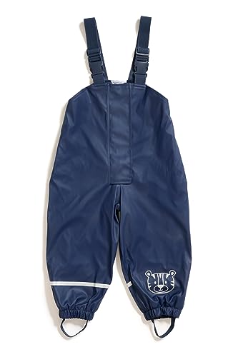 Regenhose für Kinder | mit Fleece gefüttert | Öko-Tex | Winddicht | wasserdicht | elastische Schulterträger | Kinder Matschhose Buddelhose für Jungen und Mädchen (86-92 (1-2 Jahre), blau) von Little Tiger