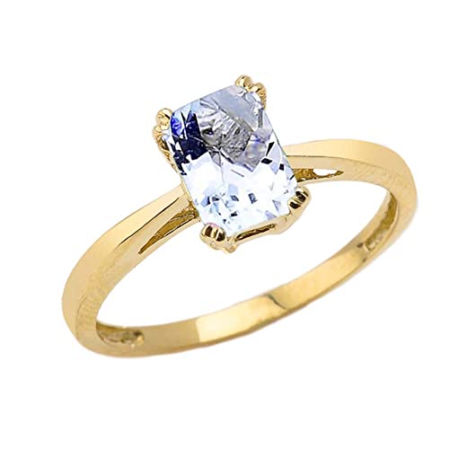 Damen Ring 1 CT Aquamarin Zirkonia Solitär im Smaragdschliff in 9 Karat Gelbgold von Generic