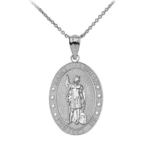 Little Treasures Heilige Florian Oval Medallion Anhänger Halskette in Sterling Silber 925 (Verfügbare Kettenlänge 40cm - 45cm - 50cm - 55cm) von Little Treasures