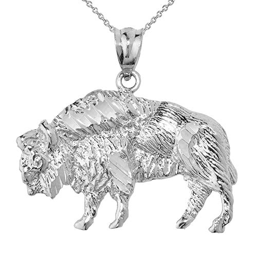 Little Treasures Sterling Silber 925 Diamantschliff Bison Anhänger Halskette (Verfügbare Kettenlänge 40cm - 45cm - 50cm - 55cm) von Little Treasures