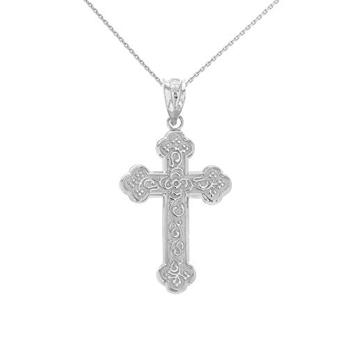 Little Treasures Sterling Silber 925 Griechisch Orthodox Floral Rose Kreuz Anhänger Halskette (Verfügbare Kettenlänge 40cm - 45cm - 50cm - 55cm) von Little Treasures