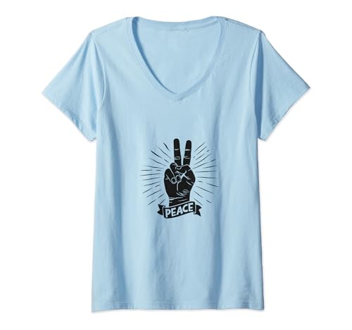 Damen Siegeszeichen Friedenszeichen T-Shirt mit V-Ausschnitt Damen Siegeszeichen Friedenszeichen T-Shirt mit V-Ausschnitt von Little White Bear