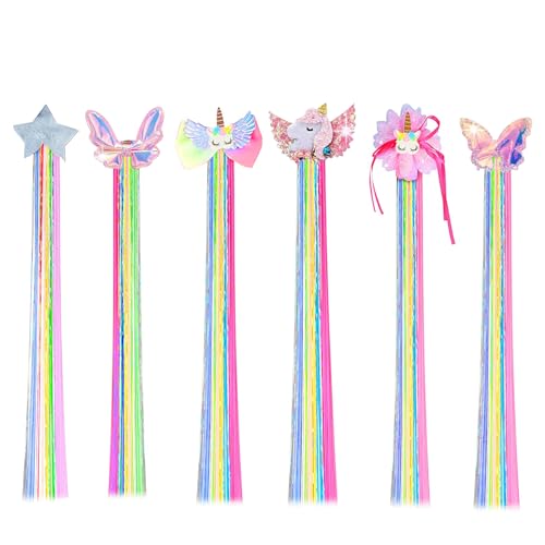 Haarspangen Mädchen, 6 Stück Bunte Haarsträhnen Kinder Einhorn Prinzessin Haarverlängerung Clips Haarschmuck Bunte Haarsträhnen, Haarschmuck Mädchen Haarteile Party Ankleiden von Little World