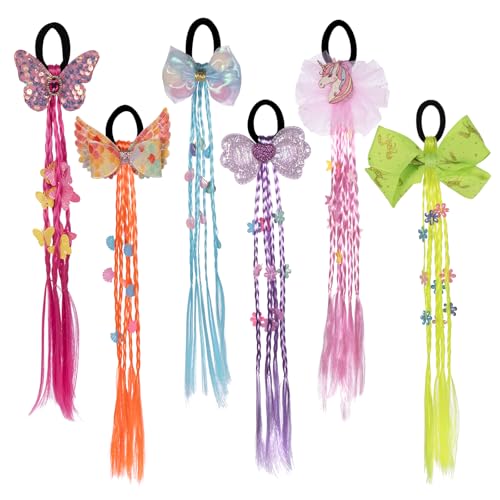 Bunt Haarsträhnen Kinder, 6 Stück Haarverlängerung Kinder Mädchen Bogen Prinzessin Mädchen Haarschmuck Bunte Haarsträhnen, Haarschmuck Mädchen Bunte Haarteile Party Ankleiden von Little World
