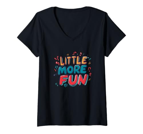 Damen Buntes kleines lustiges Kostüm T-Shirt mit V-Ausschnitt von Little more Fun Emblem
