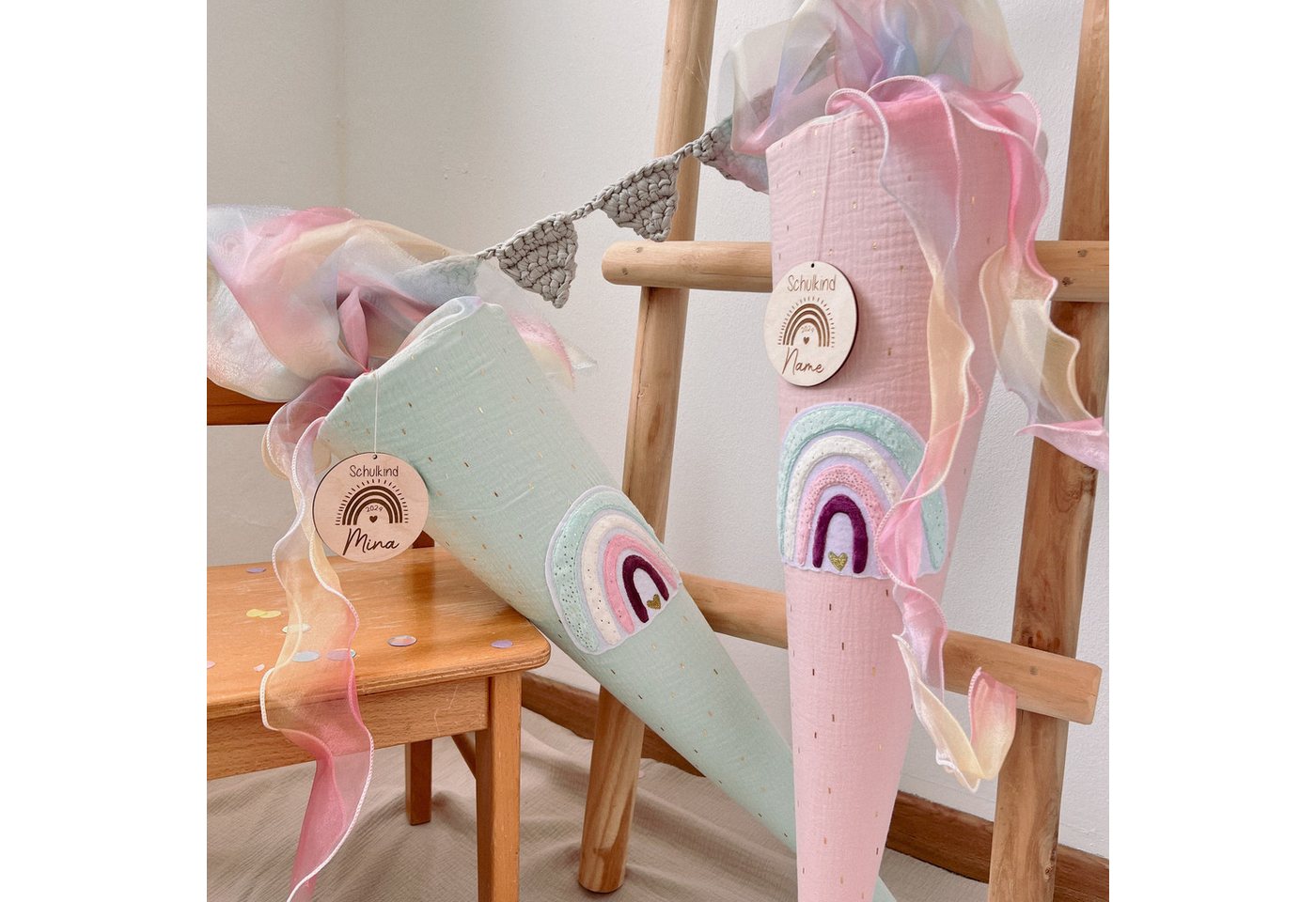 LittleANTunique Schultüte SCHULTÜTE ZUCKERTÜTE ROSA GLITZER RAINBOW, Mit Namen personalisierbar von LittleANTunique